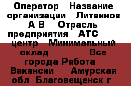 Оператор › Название организации ­ Литвинов А.В. › Отрасль предприятия ­ АТС, call-центр › Минимальный оклад ­ 25 000 - Все города Работа » Вакансии   . Амурская обл.,Благовещенск г.